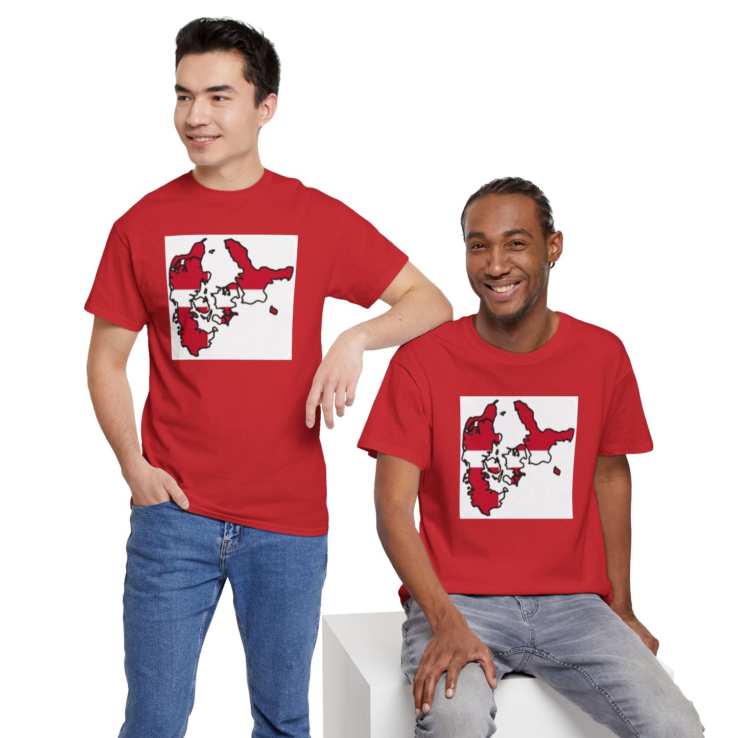 Unisex Heavy Cotton Tee -- Denmark flag and map