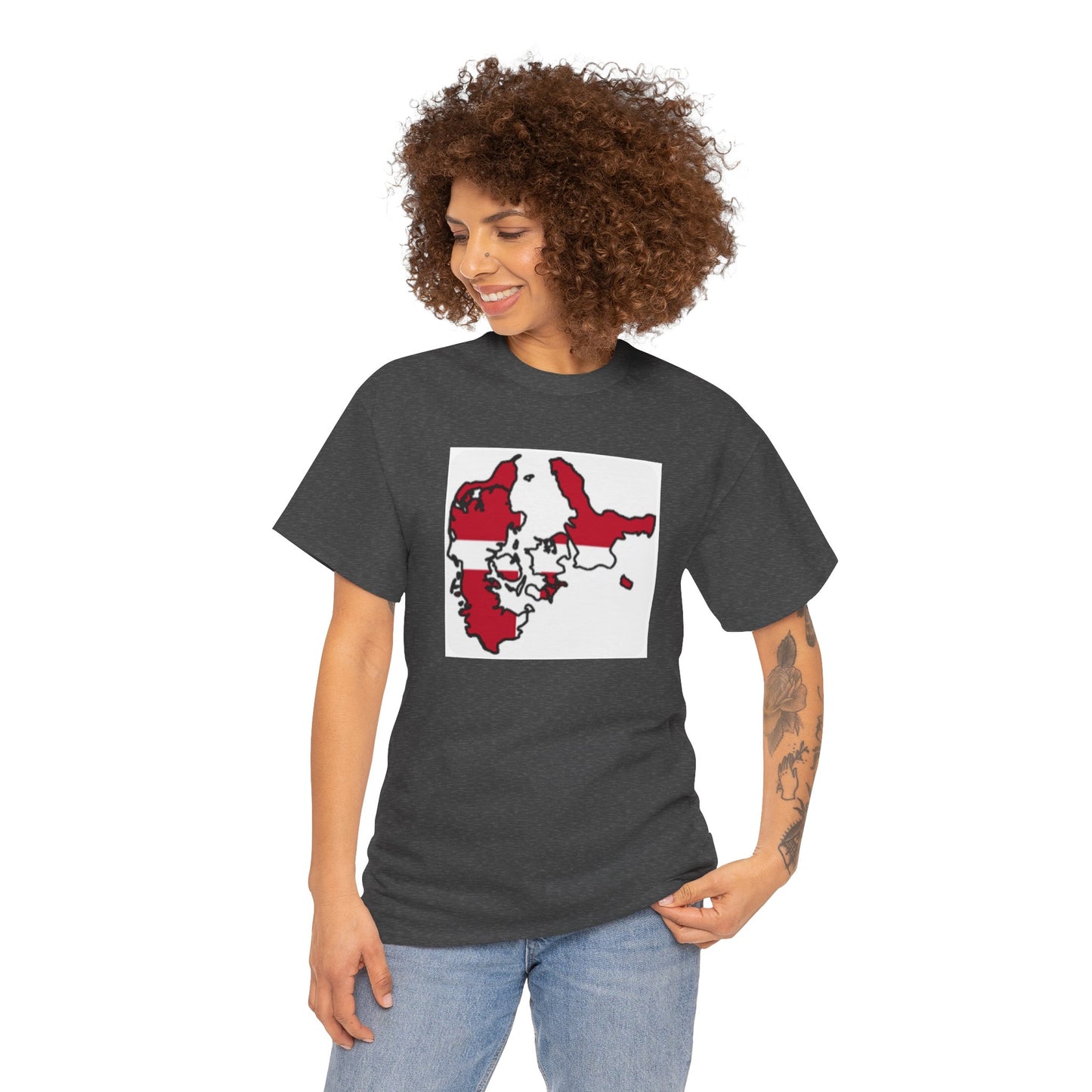 Unisex Heavy Cotton Tee -- Denmark flag and map