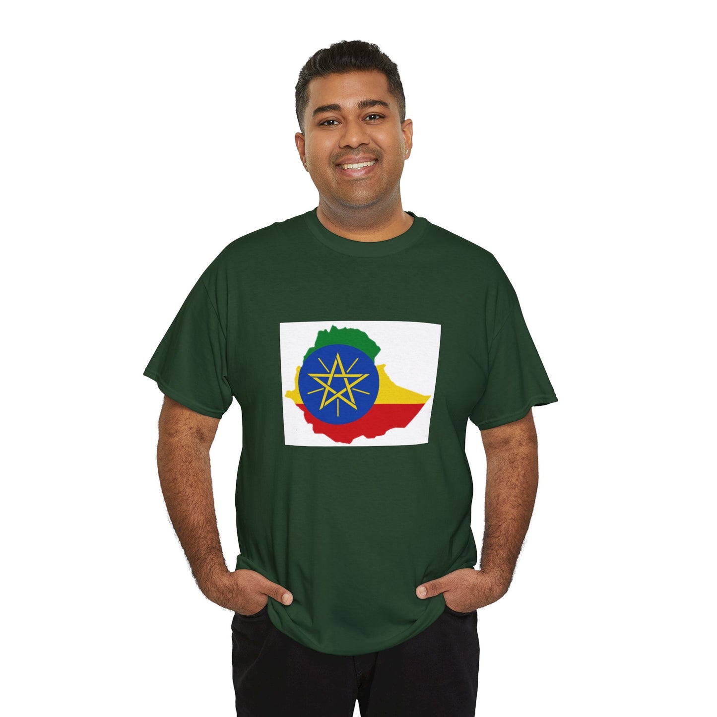 Unisex Heavy Cotton Tee -- Ethiopa federal flag and map