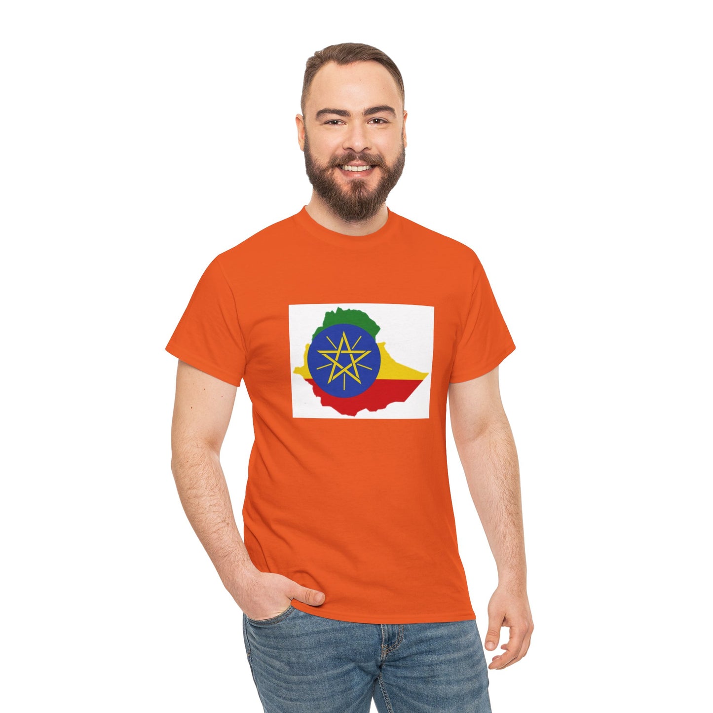 Unisex Heavy Cotton Tee -- Ethiopa federal flag and map
