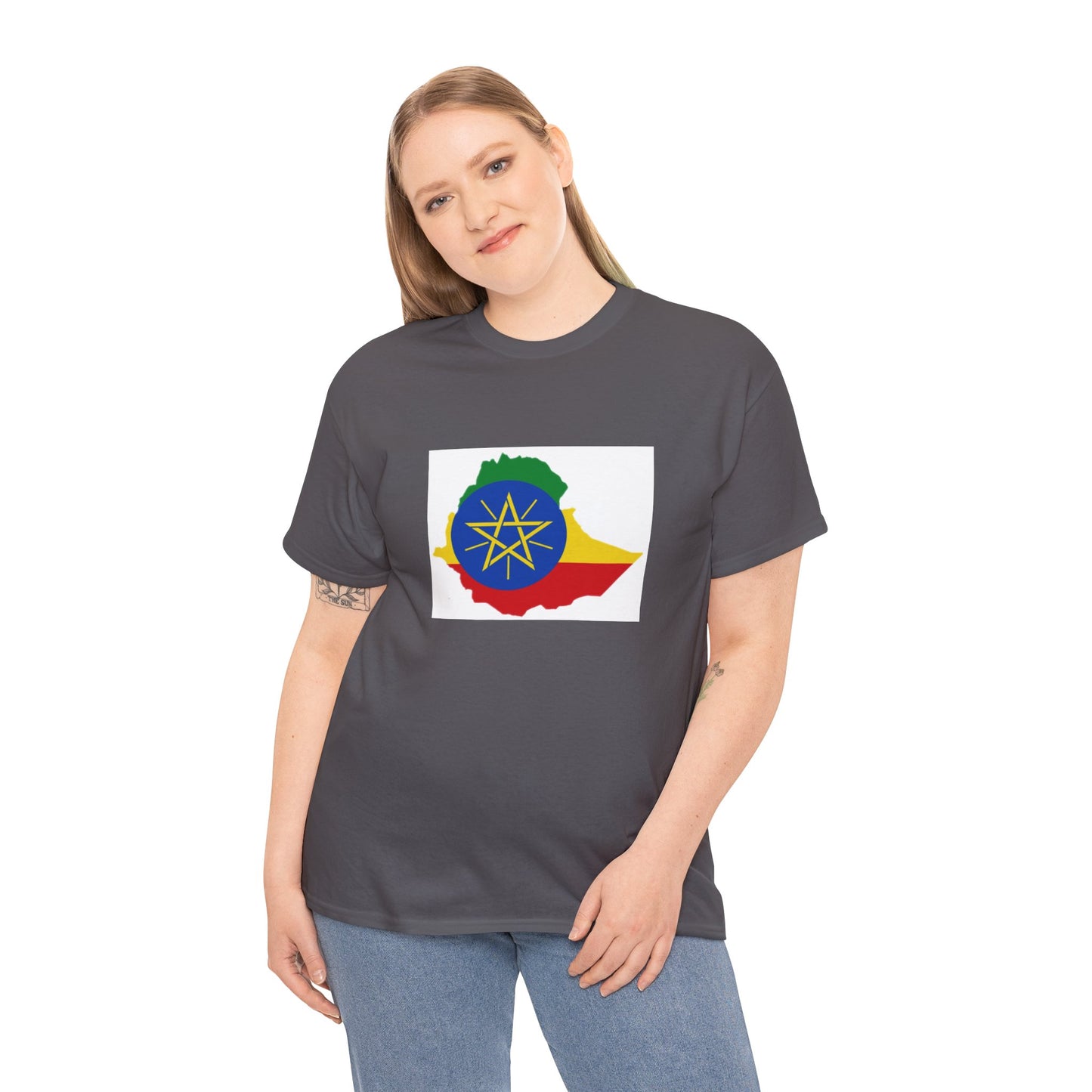 Unisex Heavy Cotton Tee -- Ethiopa federal flag and map