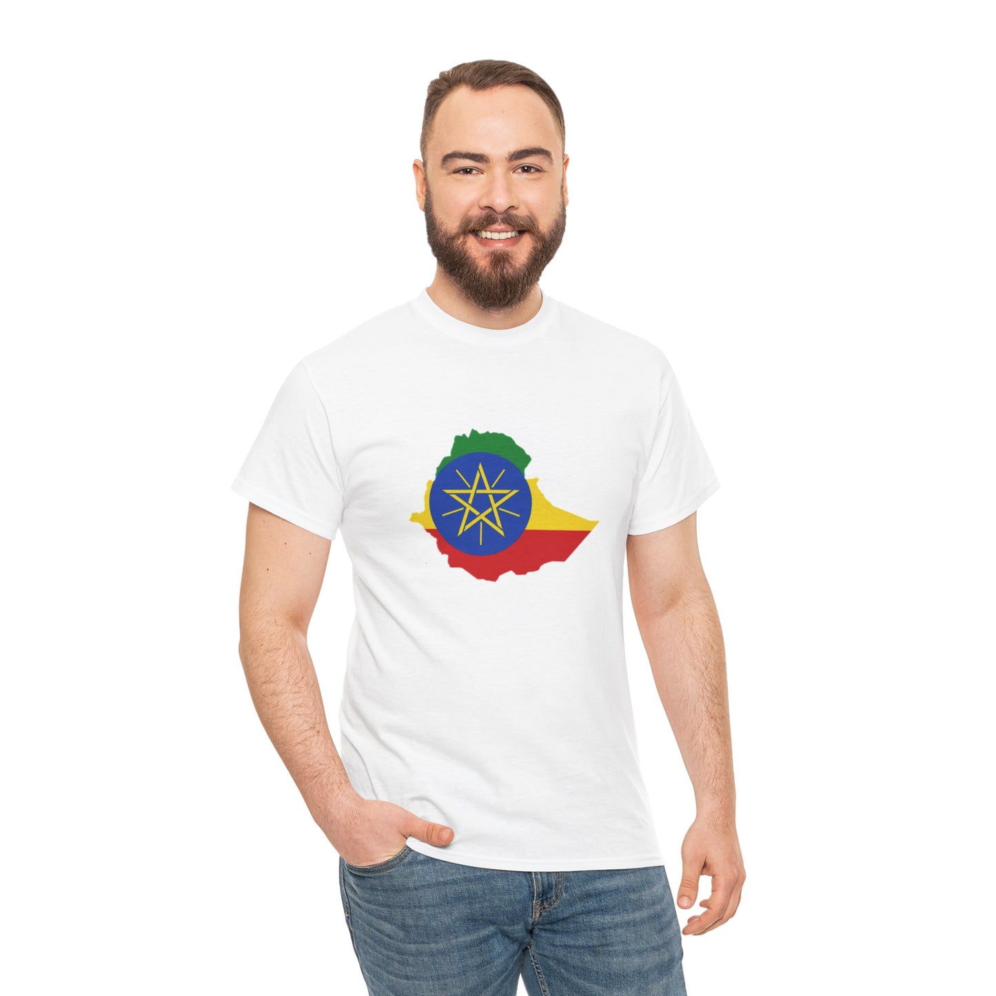 Unisex Heavy Cotton Tee -- Ethiopa federal flag and map