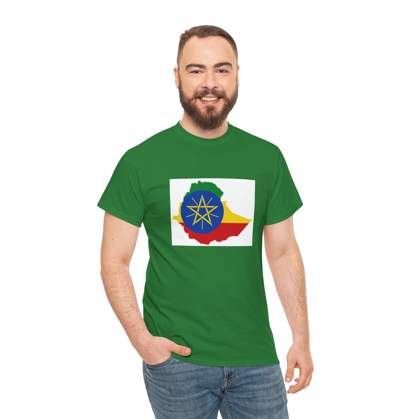 Unisex Heavy Cotton Tee -- Ethiopa federal flag and map