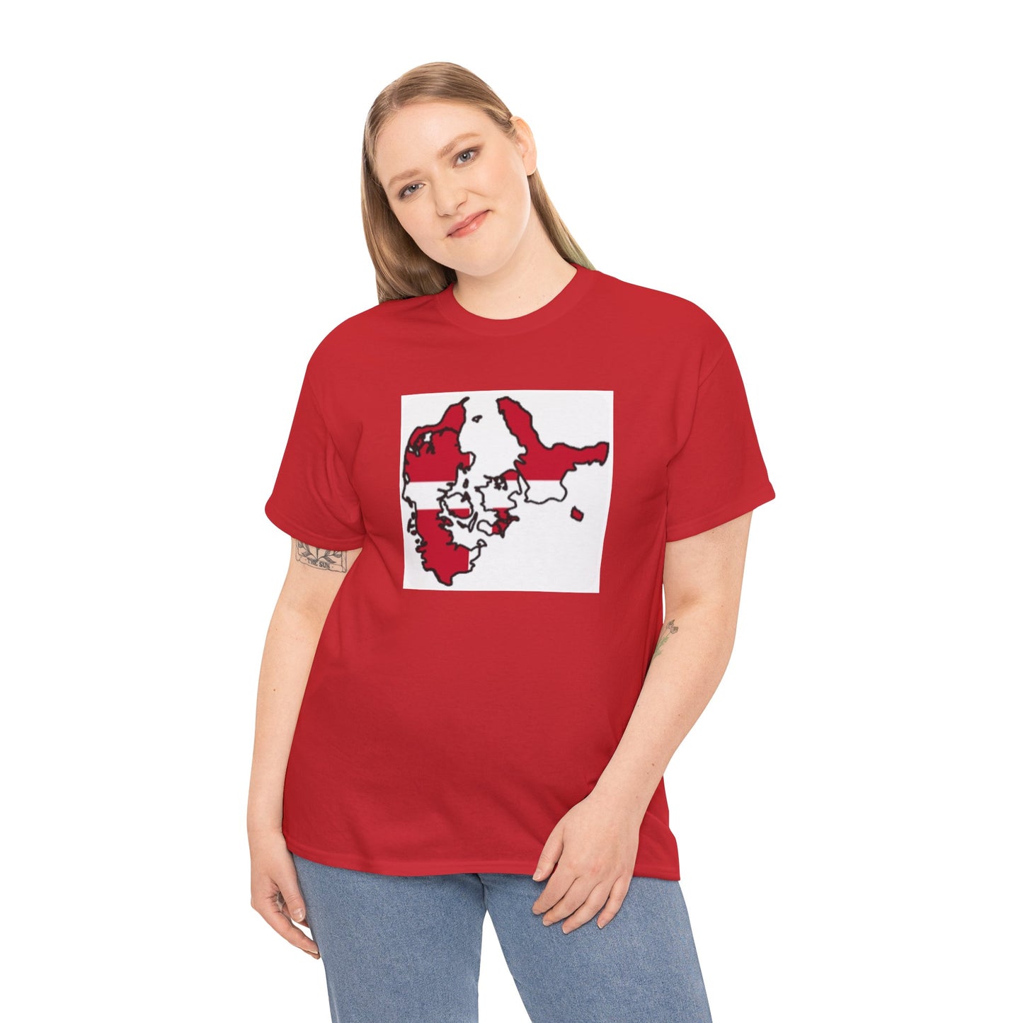 Unisex Heavy Cotton Tee -- Denmark flag and map