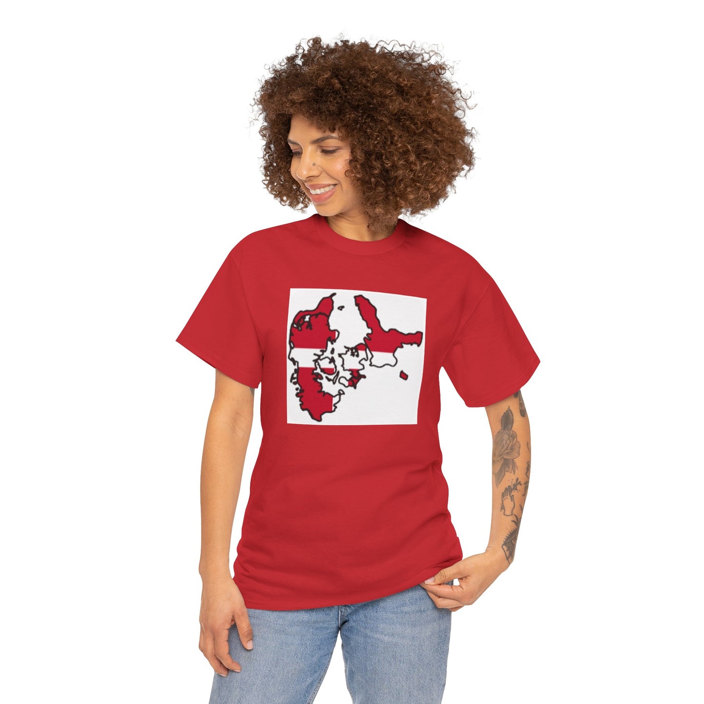 Unisex Heavy Cotton Tee -- Denmark flag and map