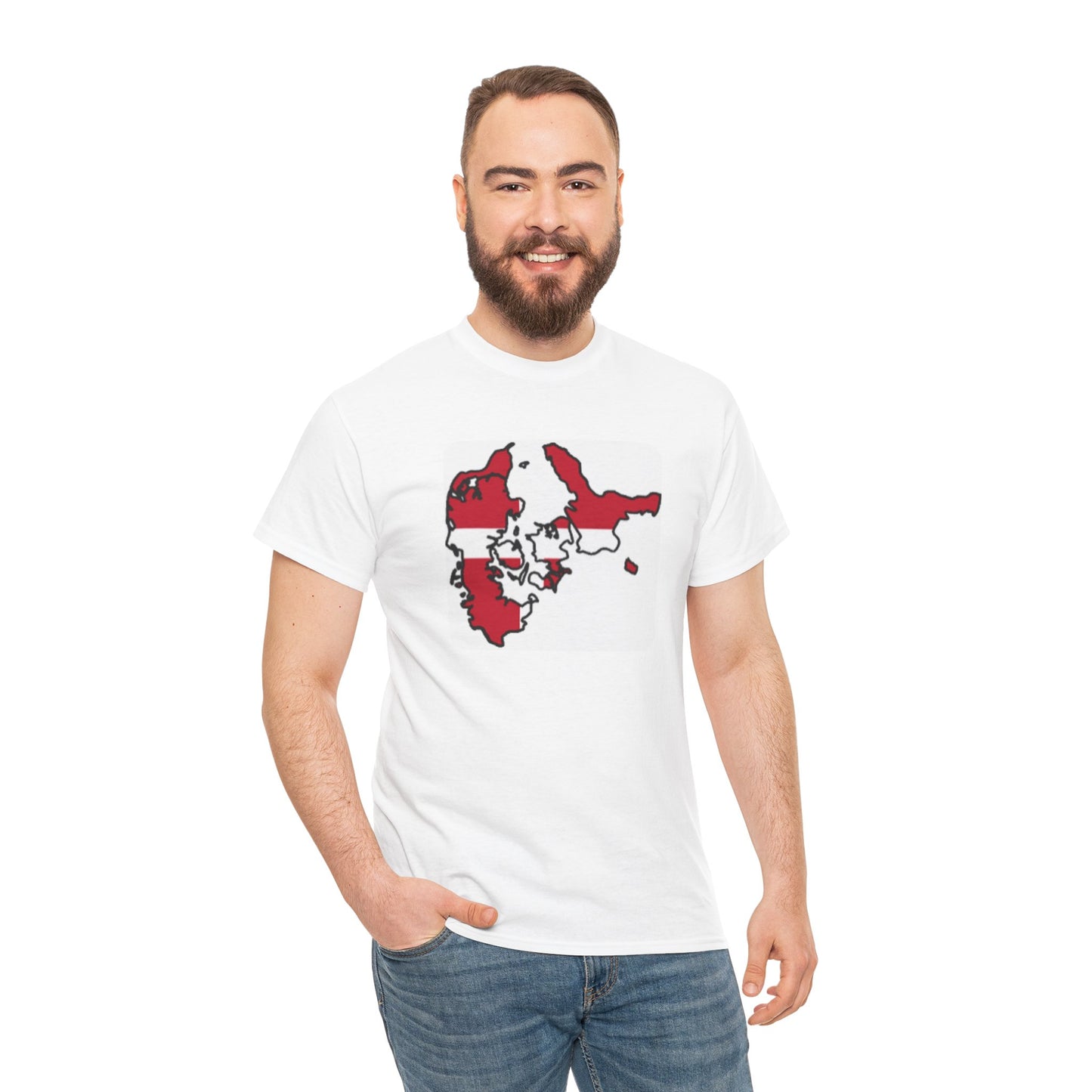 Unisex Heavy Cotton Tee -- Denmark flag and map