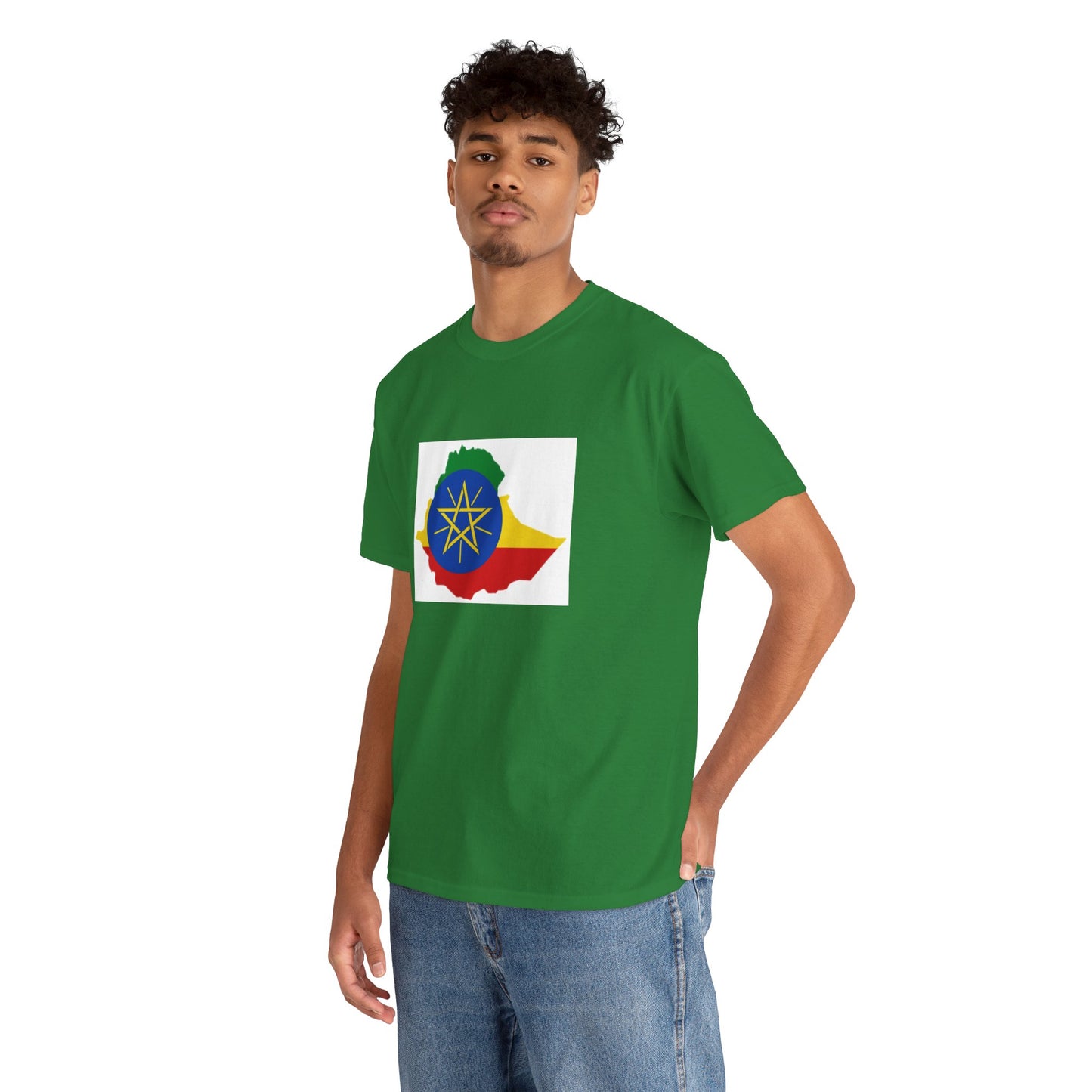Unisex Heavy Cotton Tee -- Ethiopa federal flag and map