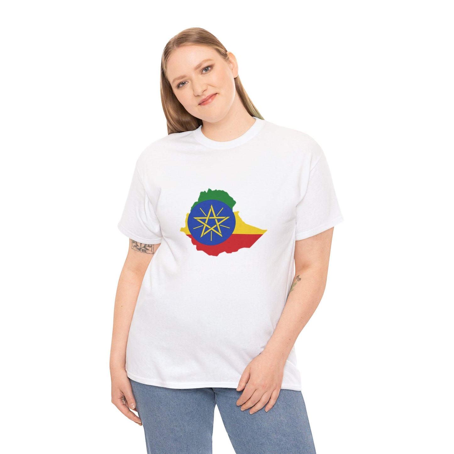 Unisex Heavy Cotton Tee -- Ethiopa federal flag and map