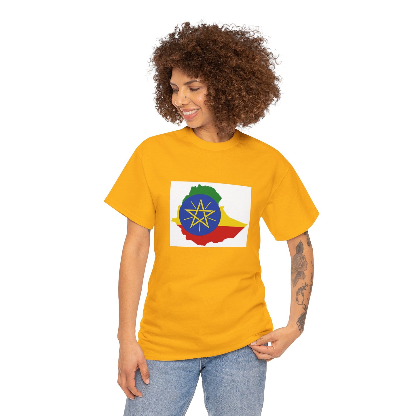 Unisex Heavy Cotton Tee -- Ethiopa federal flag and map