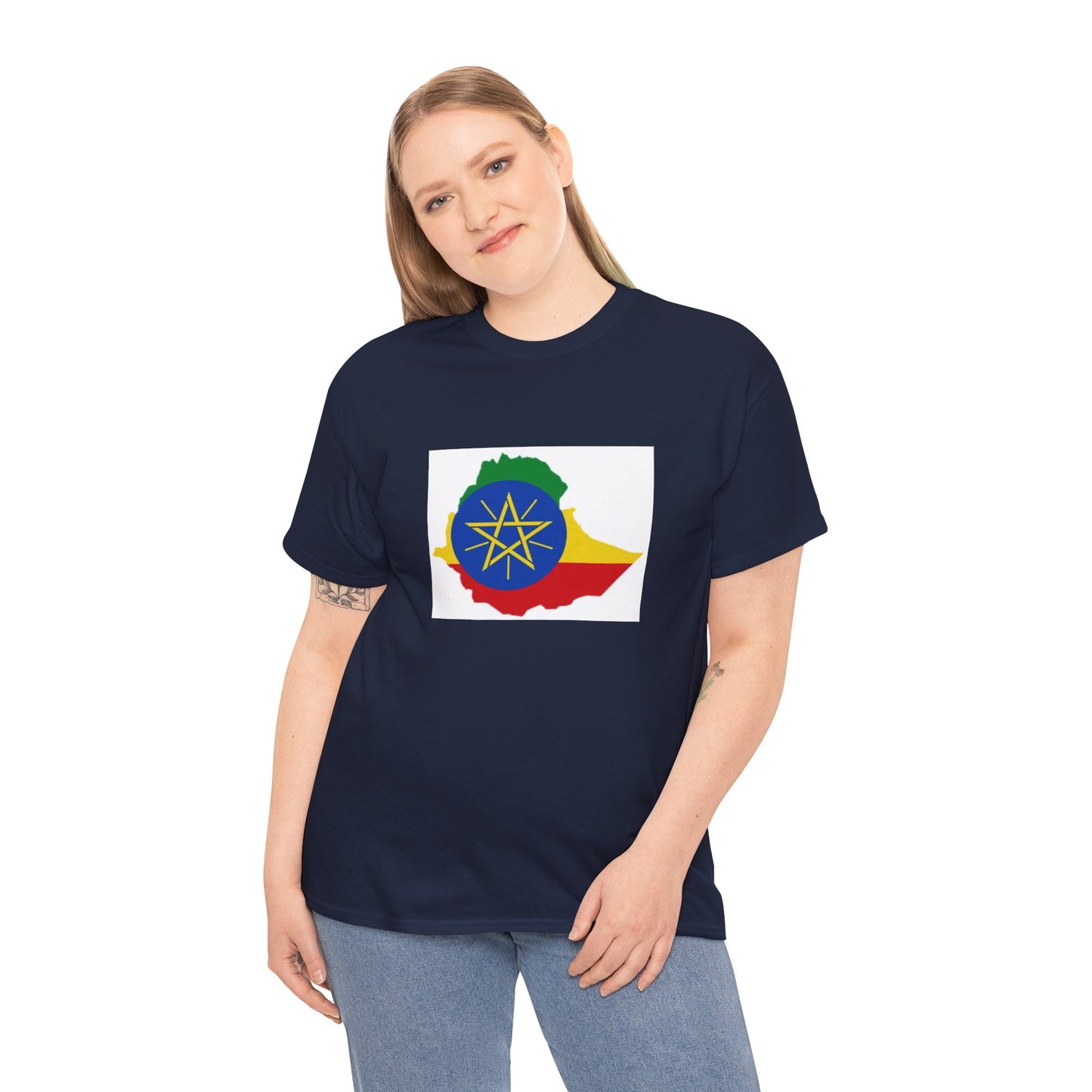 Unisex Heavy Cotton Tee -- Ethiopa federal flag and map