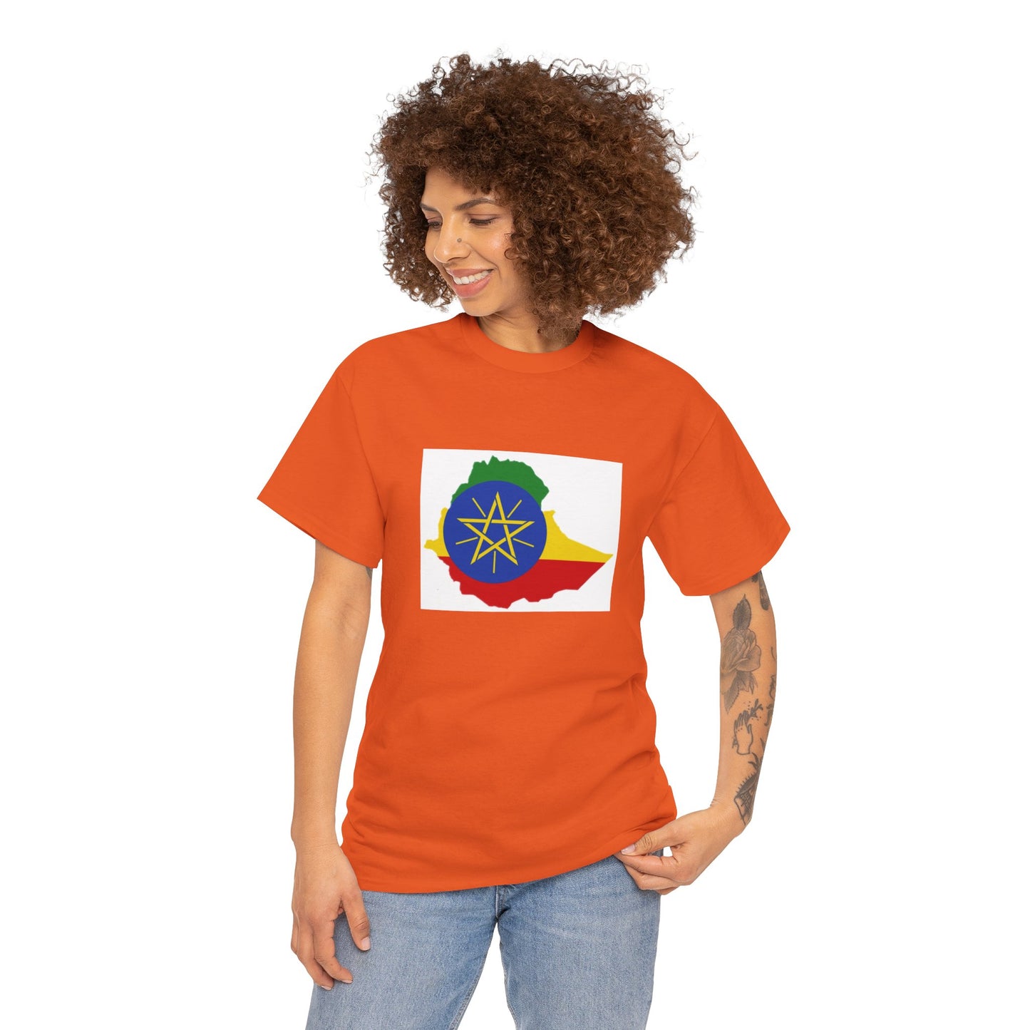 Unisex Heavy Cotton Tee -- Ethiopa federal flag and map