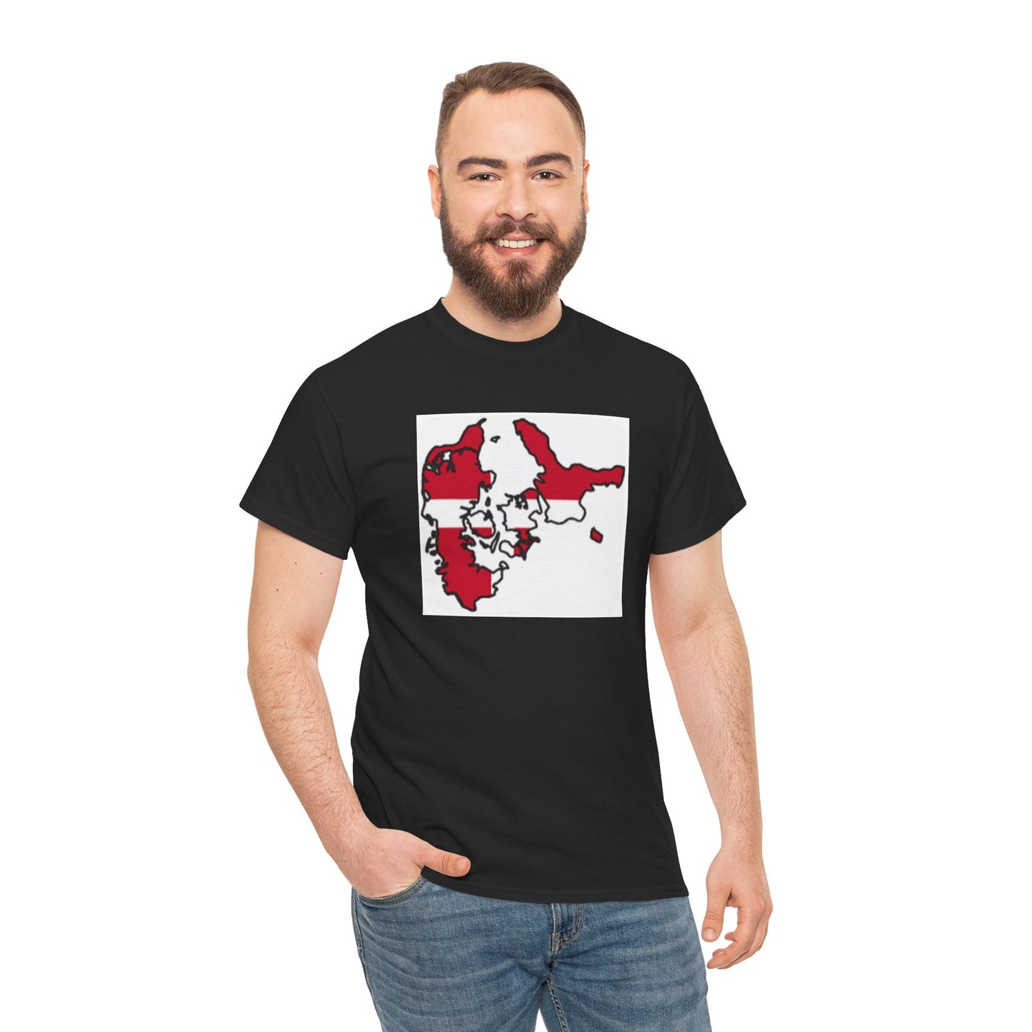Unisex Heavy Cotton Tee -- Denmark flag and map
