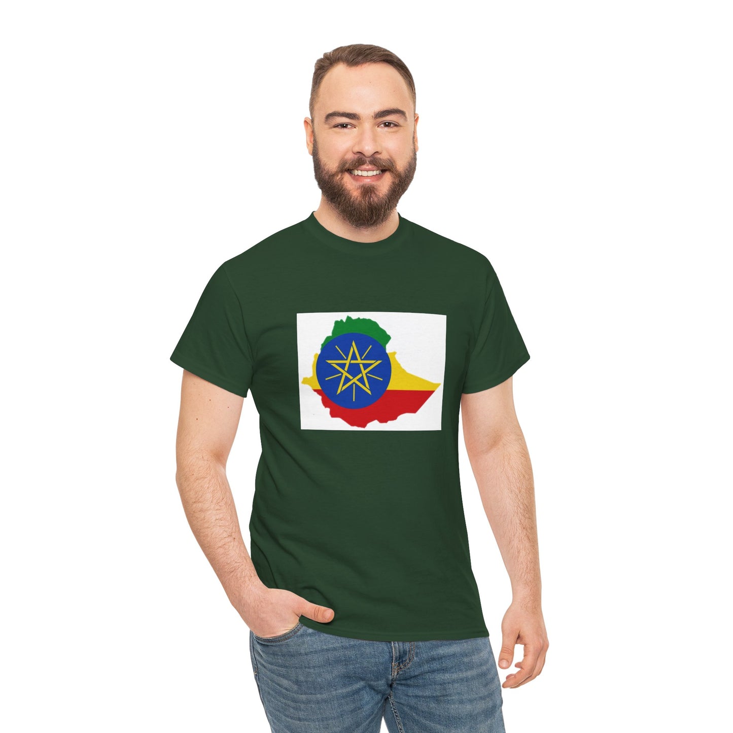 Unisex Heavy Cotton Tee -- Ethiopa federal flag and map