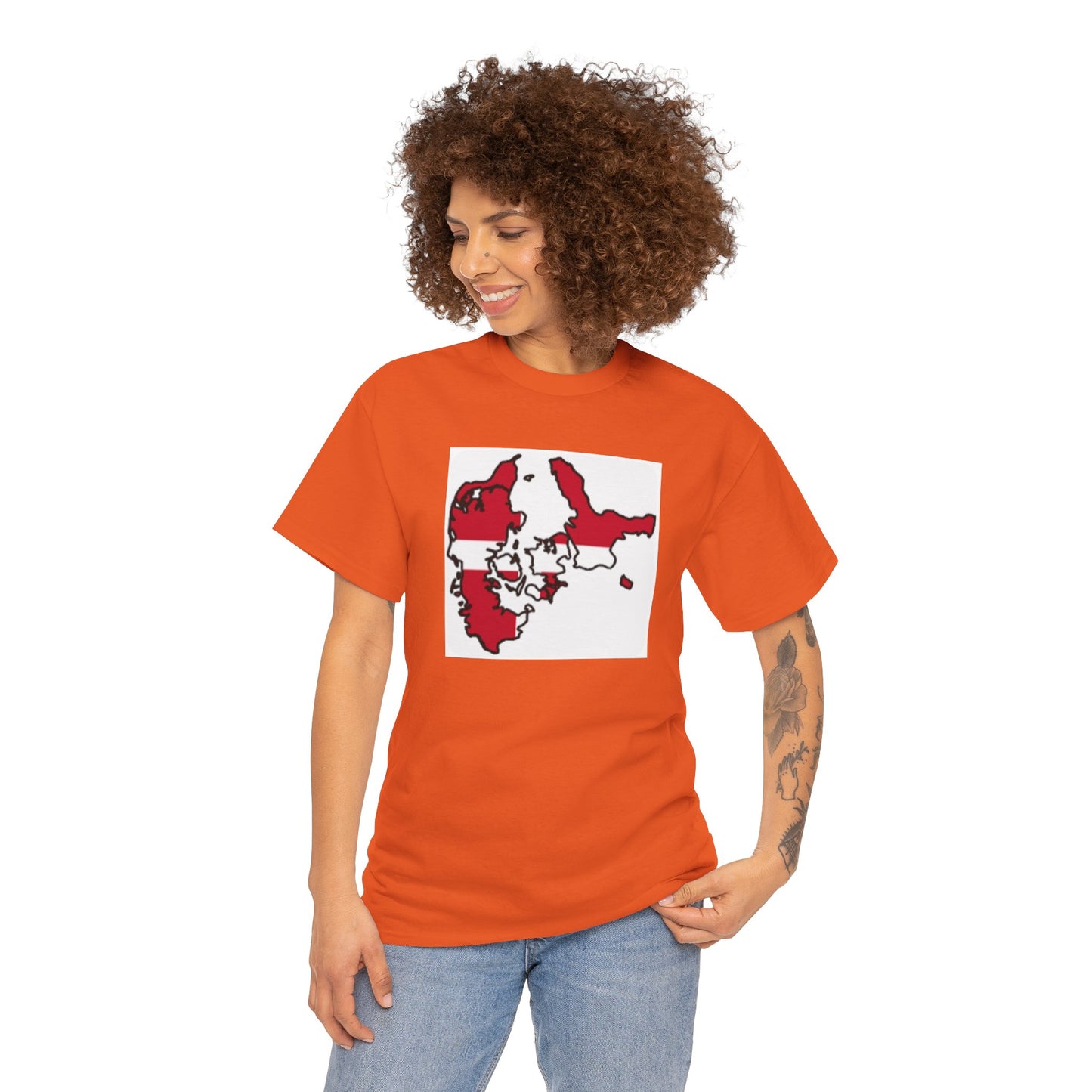 Unisex Heavy Cotton Tee -- Denmark flag and map