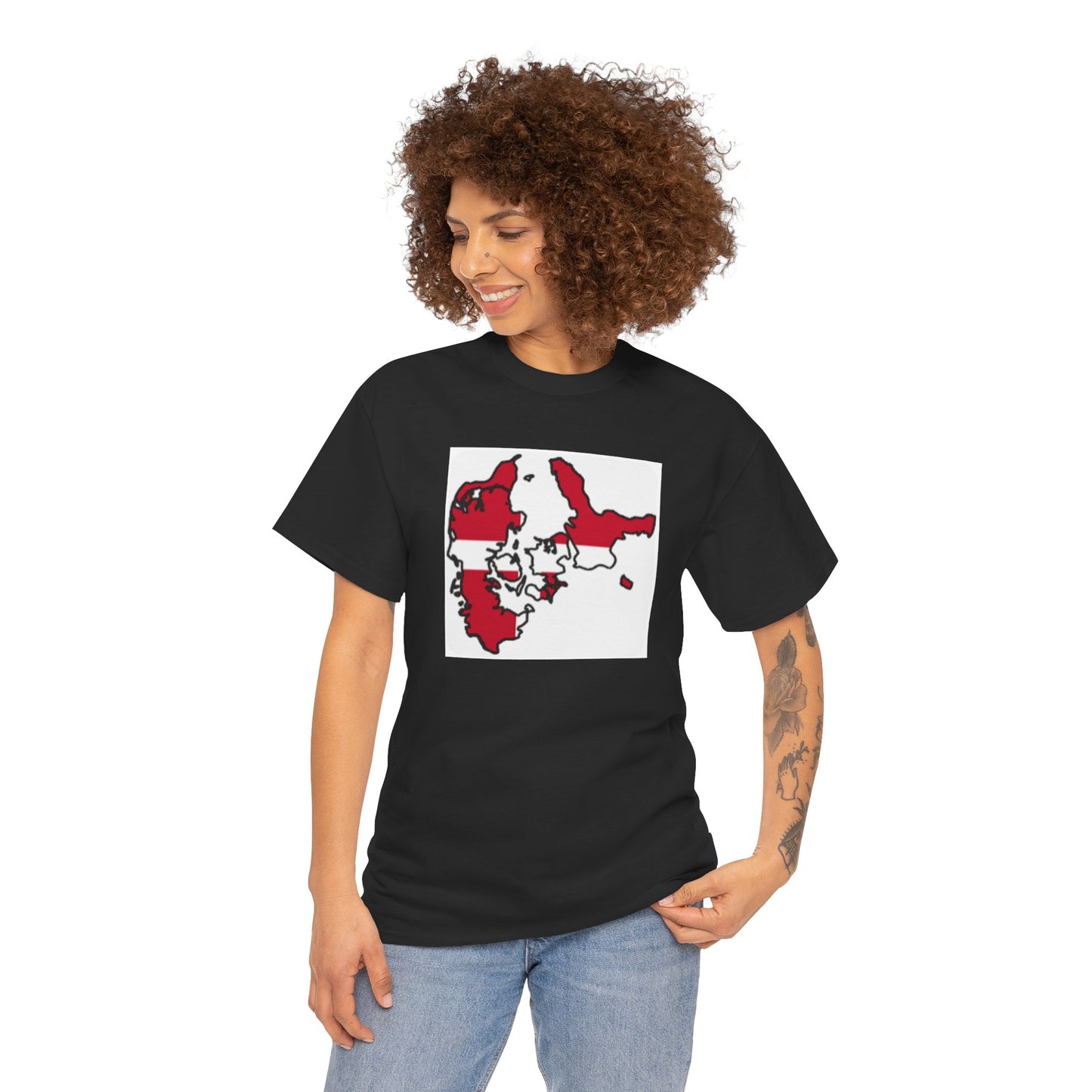 Unisex Heavy Cotton Tee -- Denmark flag and map