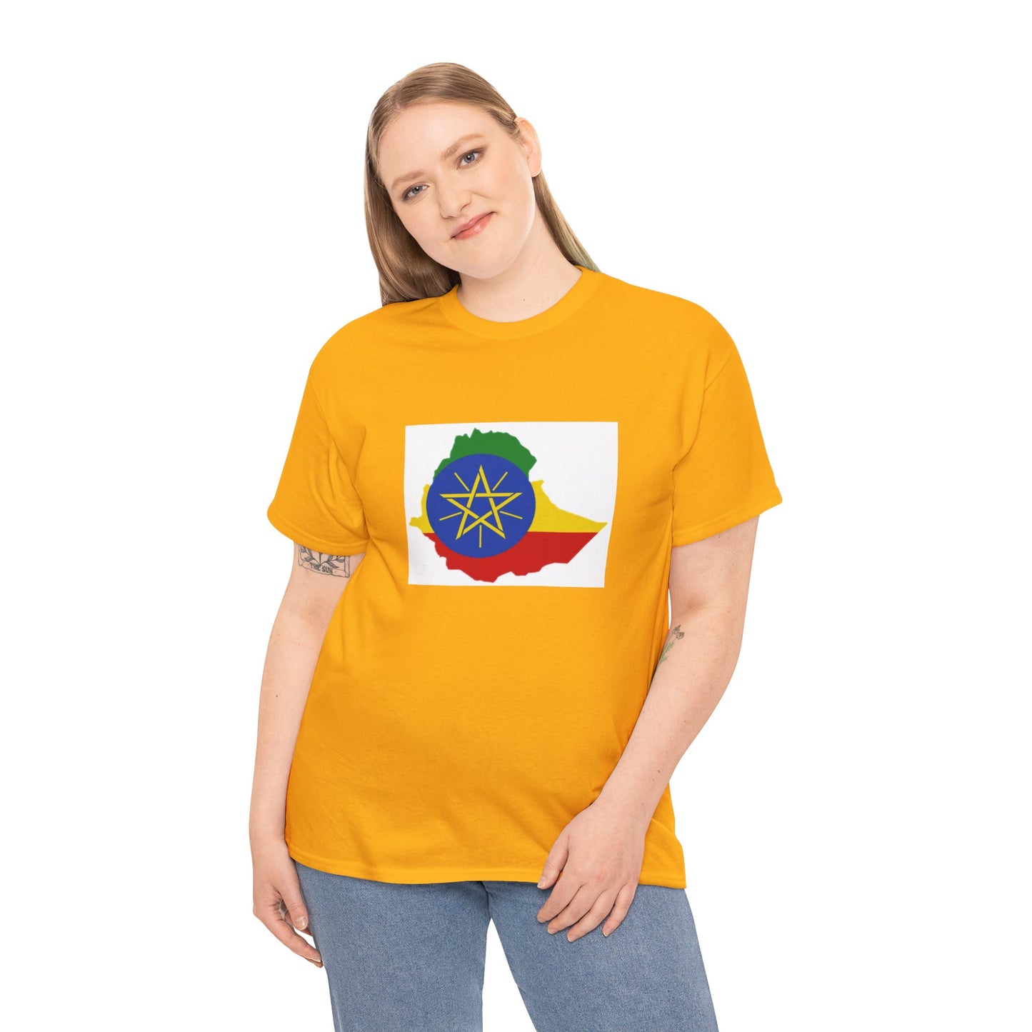 Unisex Heavy Cotton Tee -- Ethiopa federal flag and map