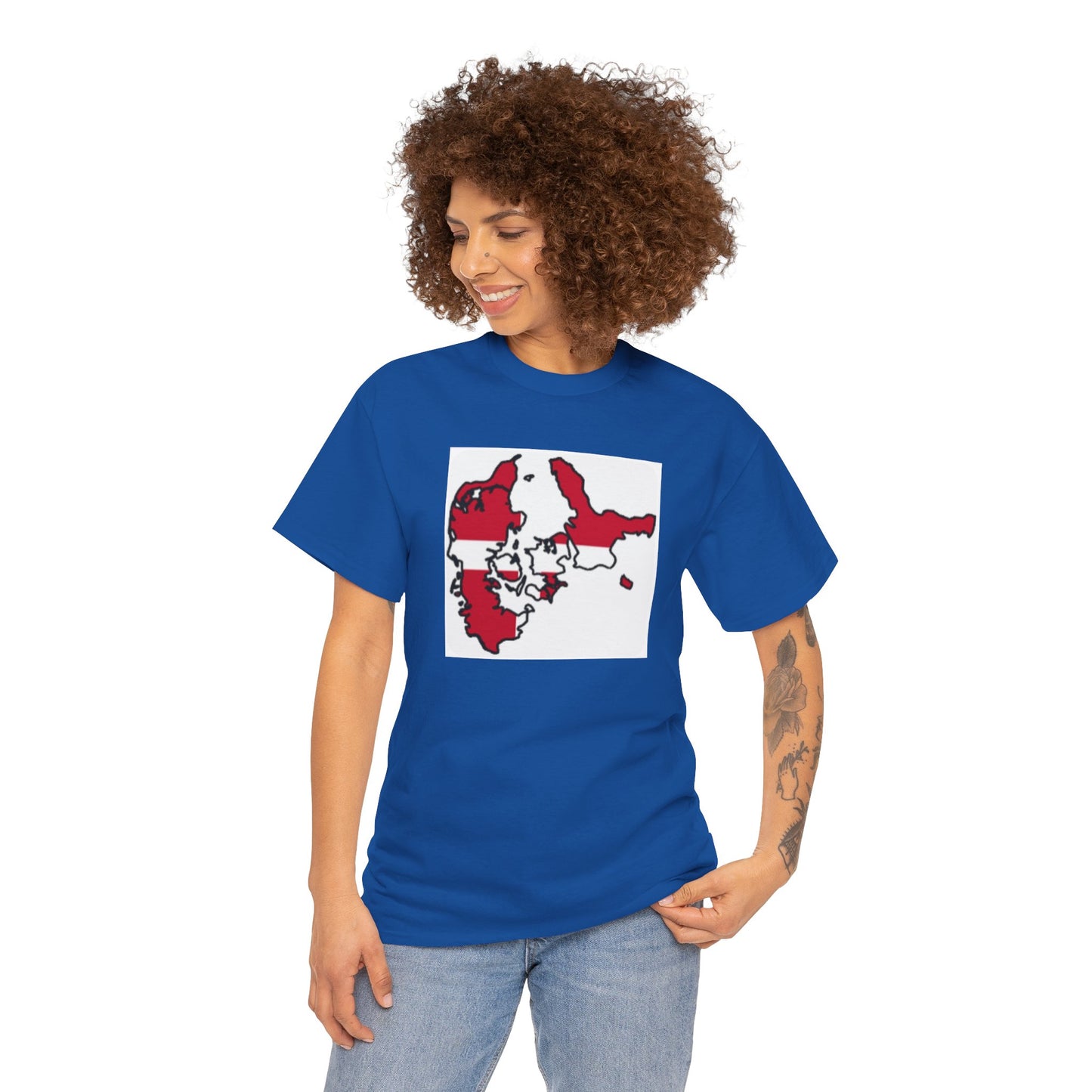 Unisex Heavy Cotton Tee -- Denmark flag and map