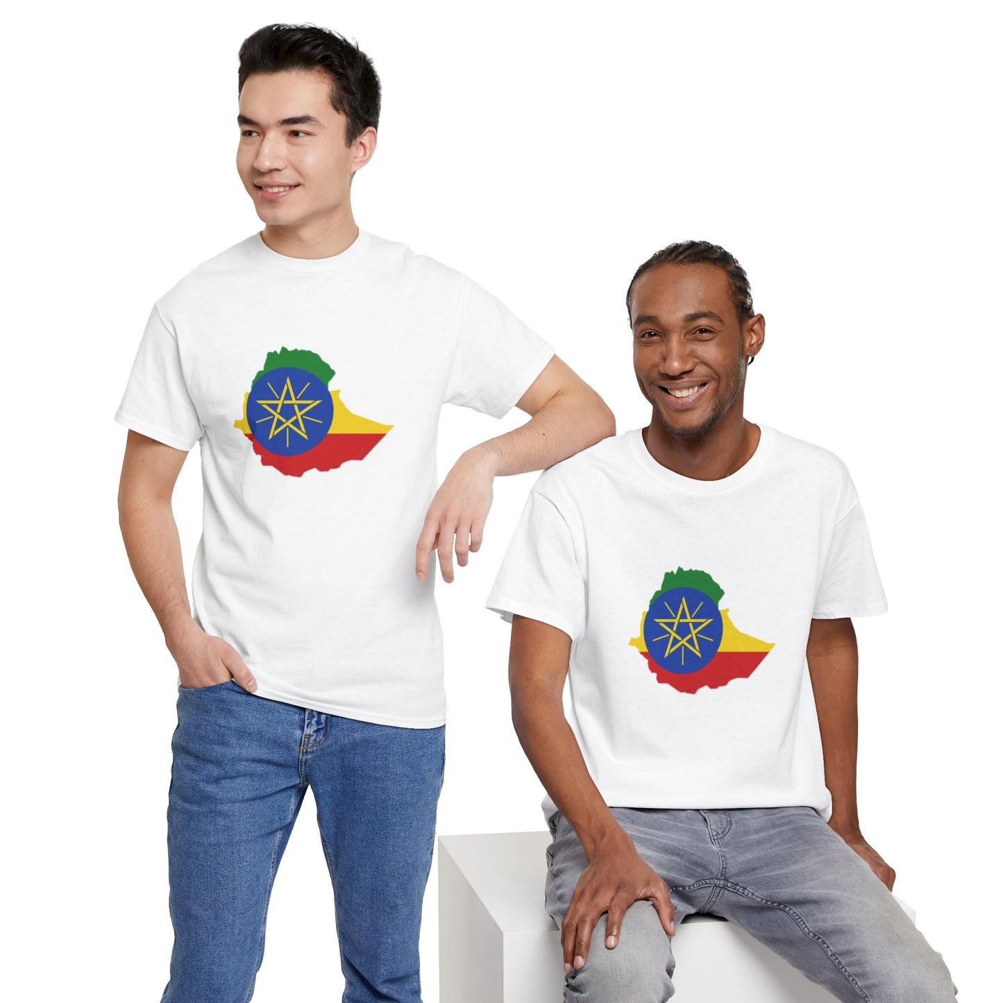 Unisex Heavy Cotton Tee -- Ethiopa federal flag and map