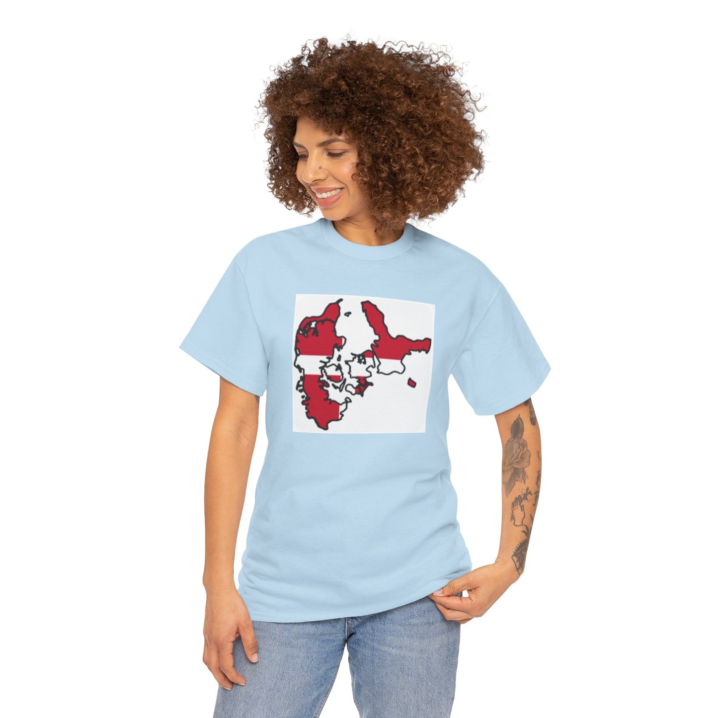 Unisex Heavy Cotton Tee -- Denmark flag and map