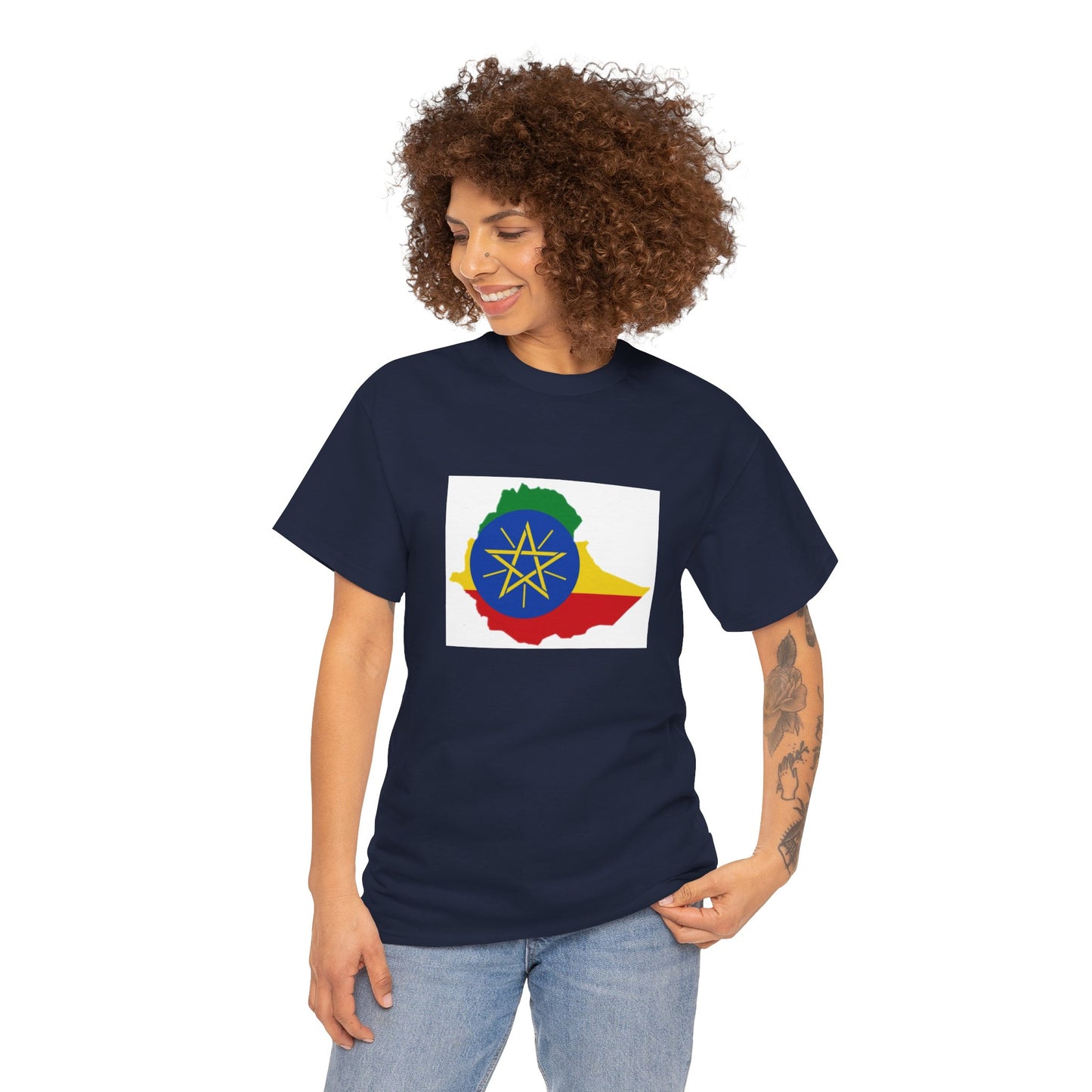 Unisex Heavy Cotton Tee -- Ethiopa federal flag and map