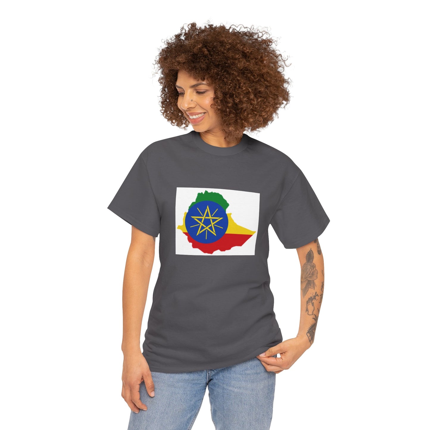 Unisex Heavy Cotton Tee -- Ethiopa federal flag and map