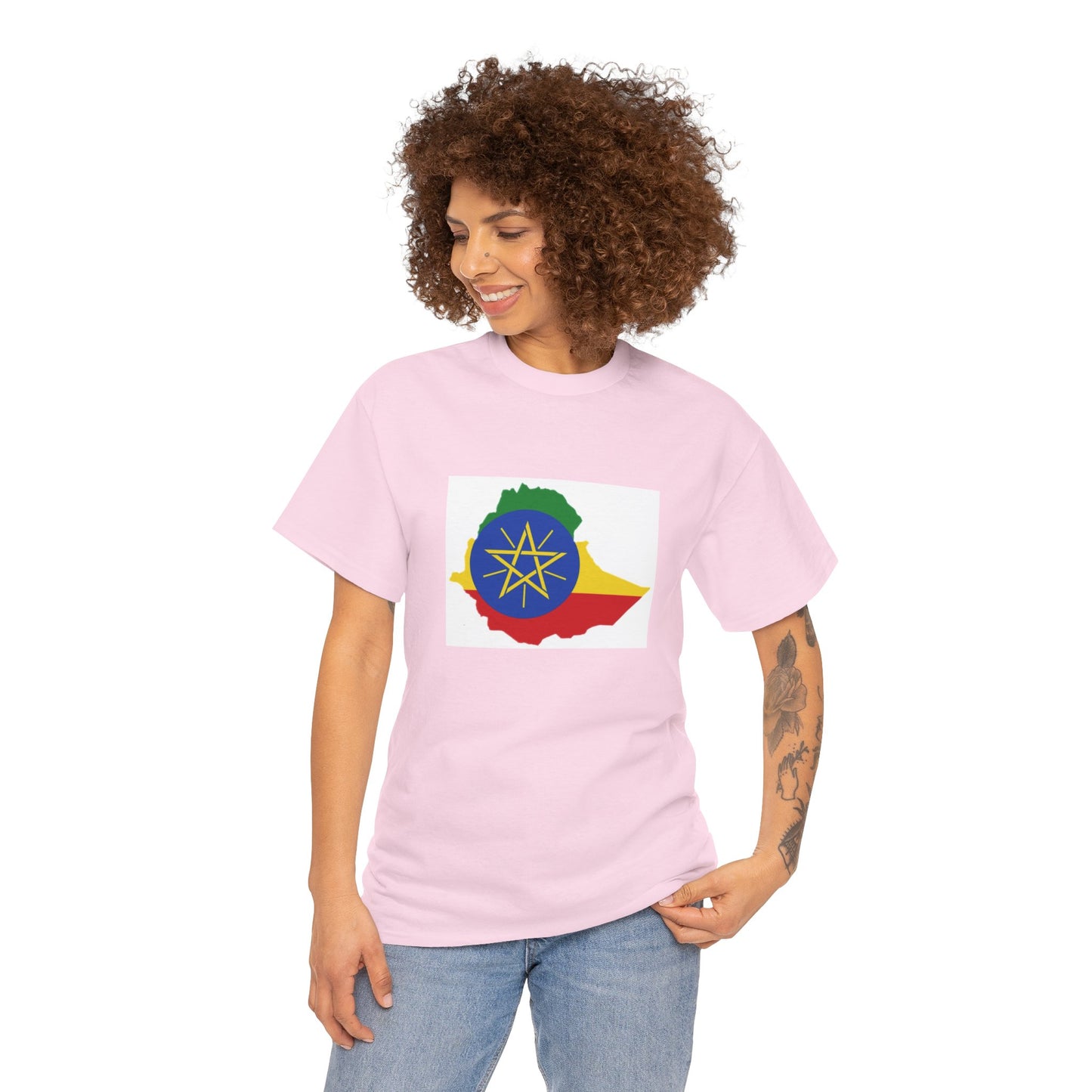 Unisex Heavy Cotton Tee -- Ethiopa federal flag and map