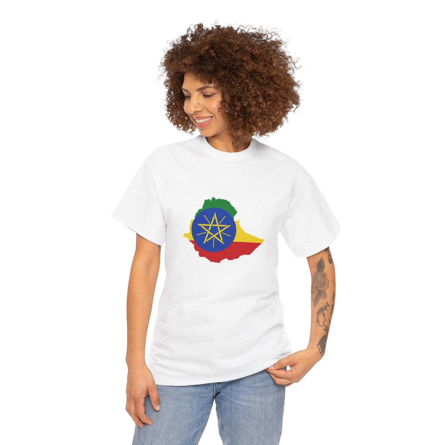 Unisex Heavy Cotton Tee -- Ethiopa federal flag and map