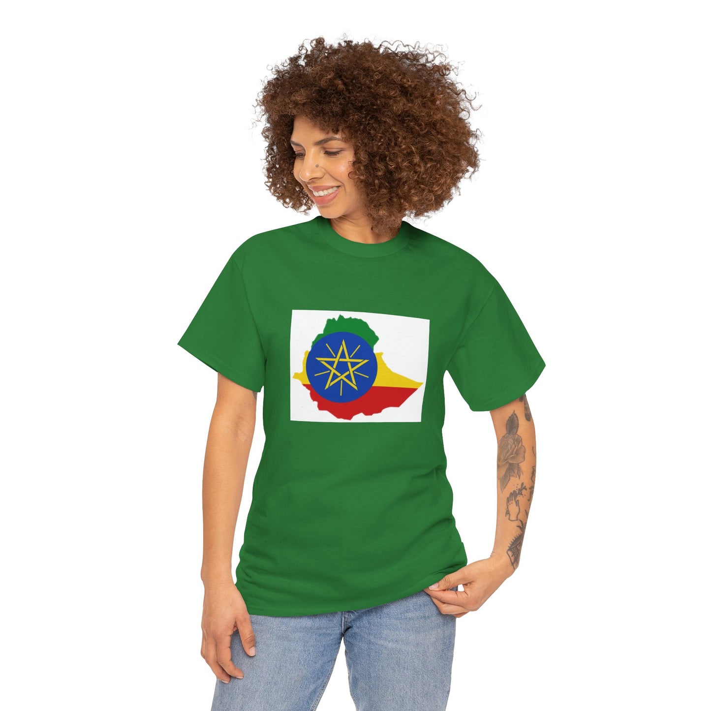 Unisex Heavy Cotton Tee -- Ethiopa federal flag and map
