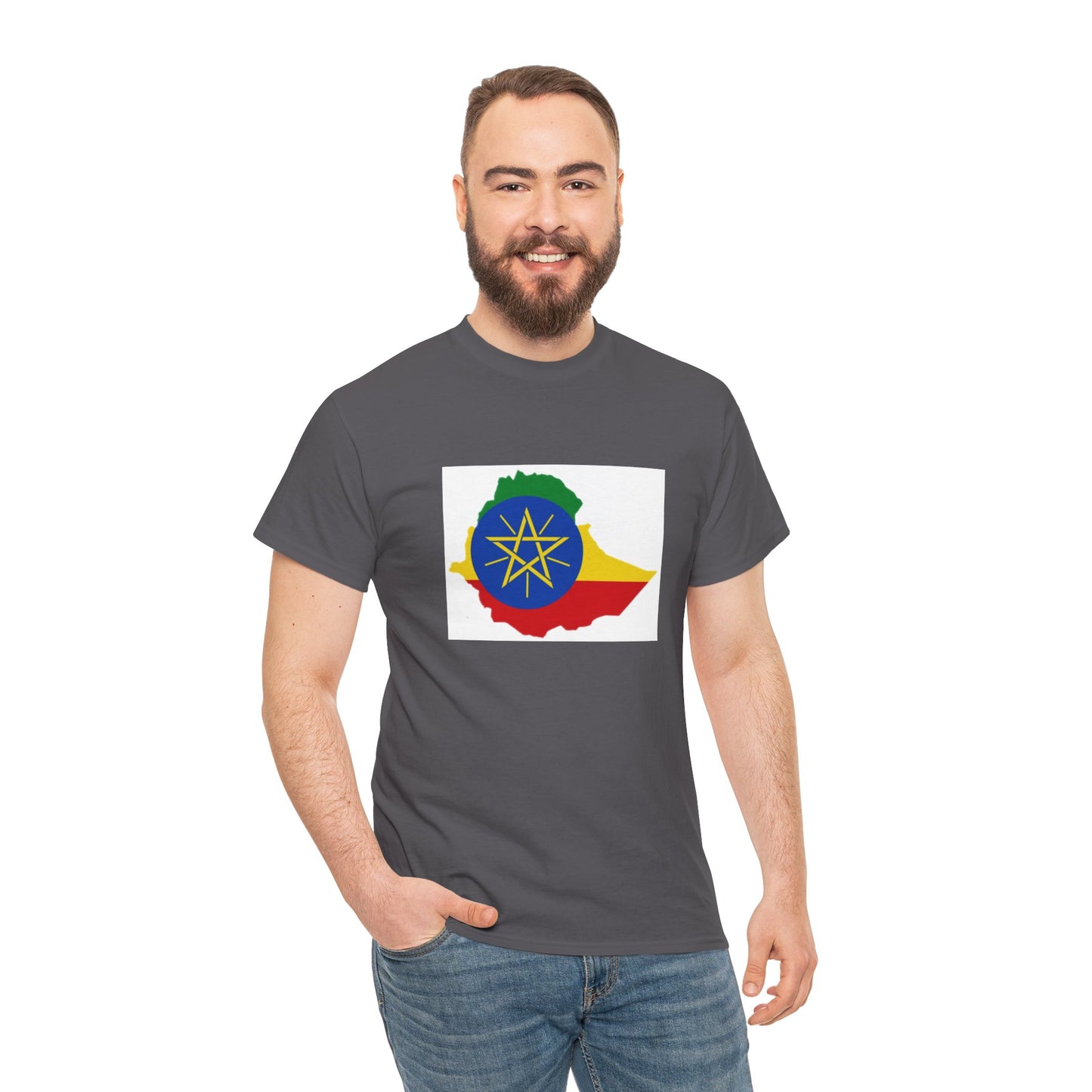 Unisex Heavy Cotton Tee -- Ethiopa federal flag and map