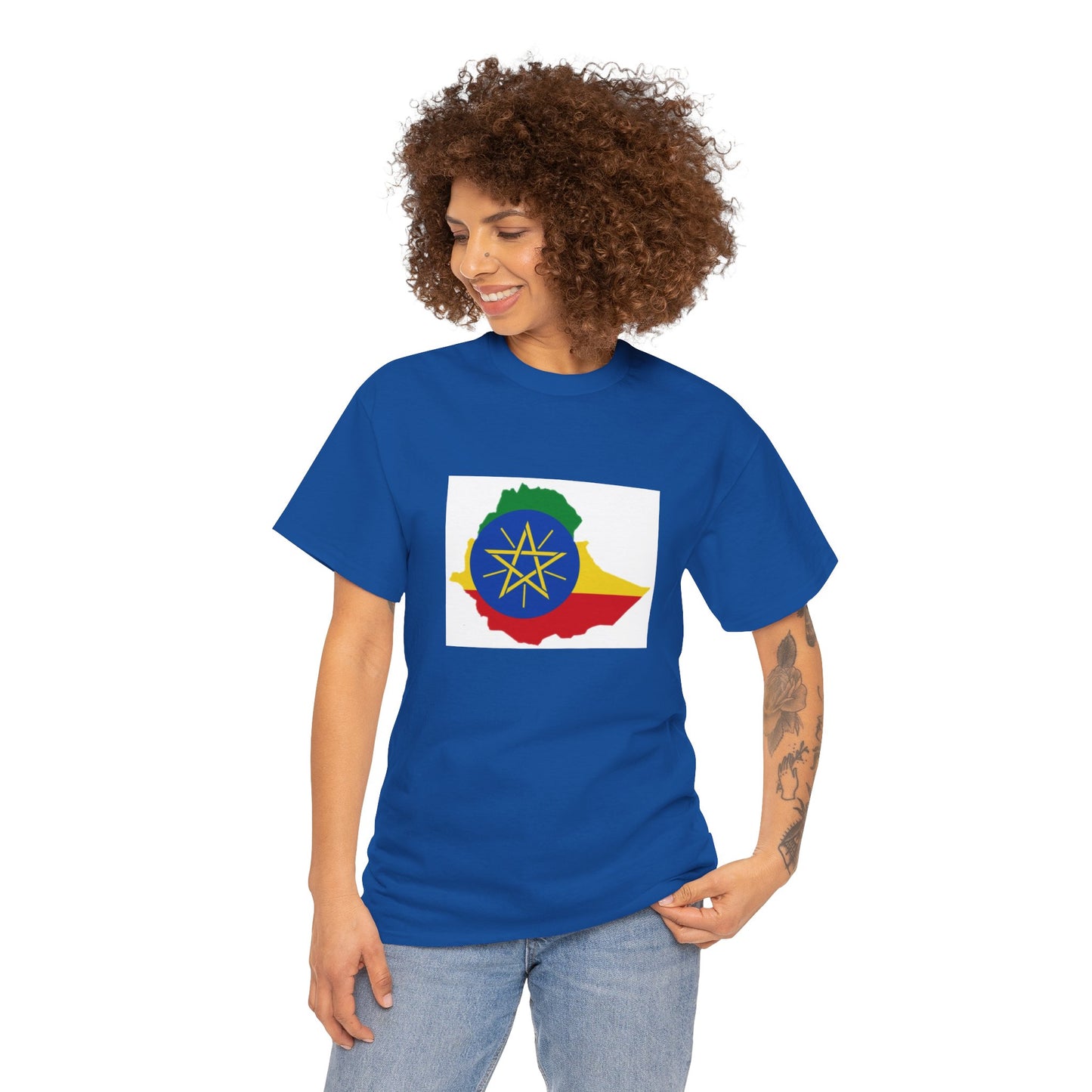 Unisex Heavy Cotton Tee -- Ethiopa federal flag and map