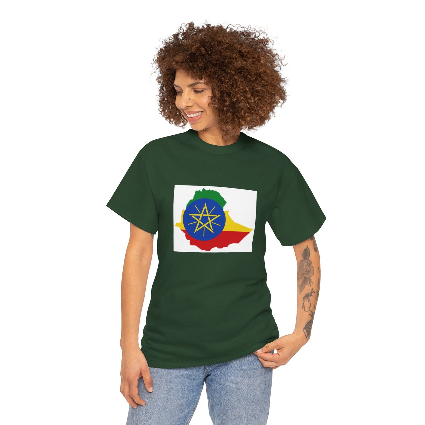 Unisex Heavy Cotton Tee -- Ethiopa federal flag and map