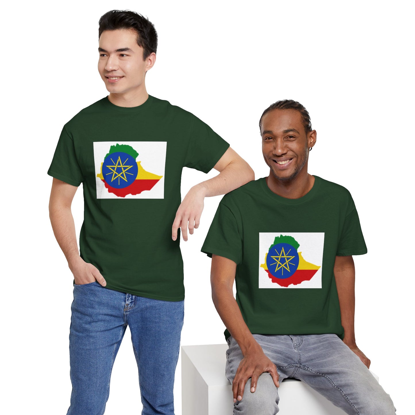 Unisex Heavy Cotton Tee -- Ethiopa federal flag and map