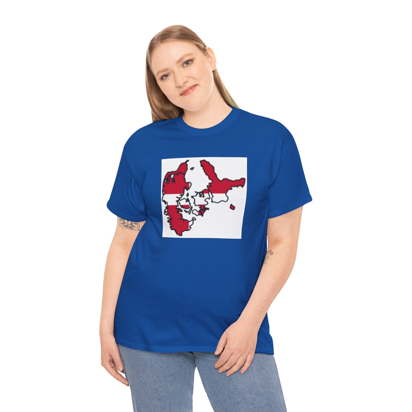 Unisex Heavy Cotton Tee -- Denmark flag and map