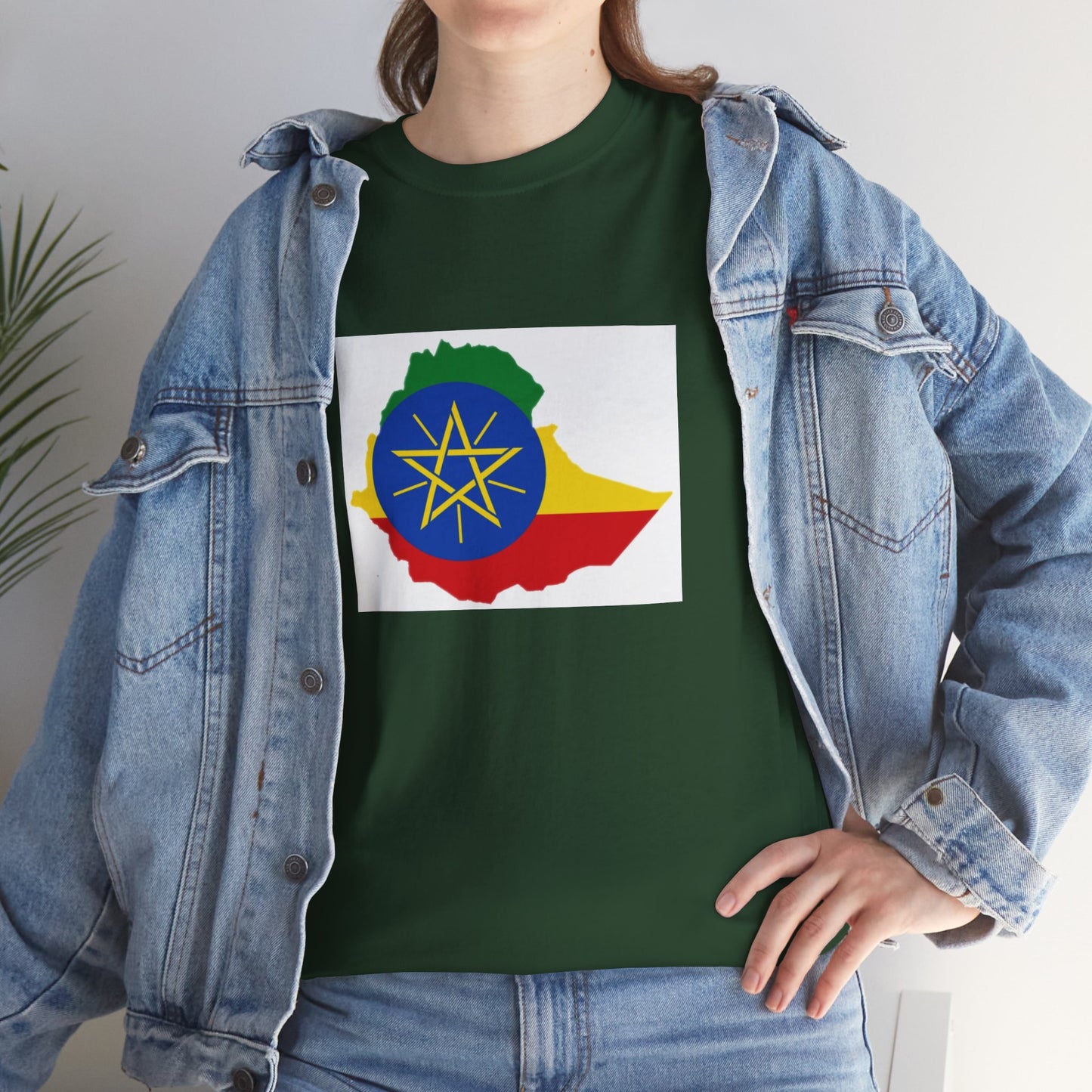 Unisex Heavy Cotton Tee -- Ethiopa federal flag and map