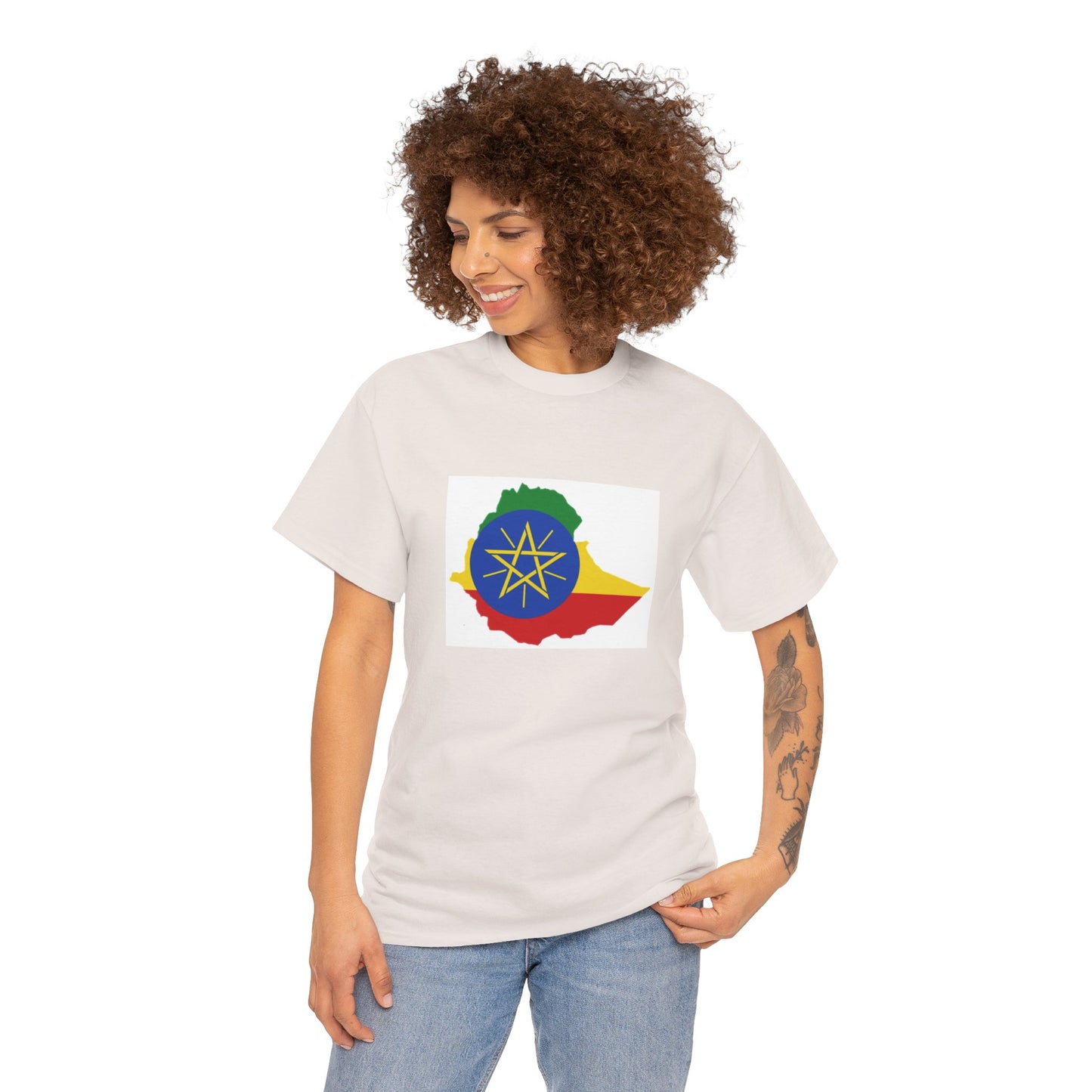 Unisex Heavy Cotton Tee -- Ethiopa federal flag and map