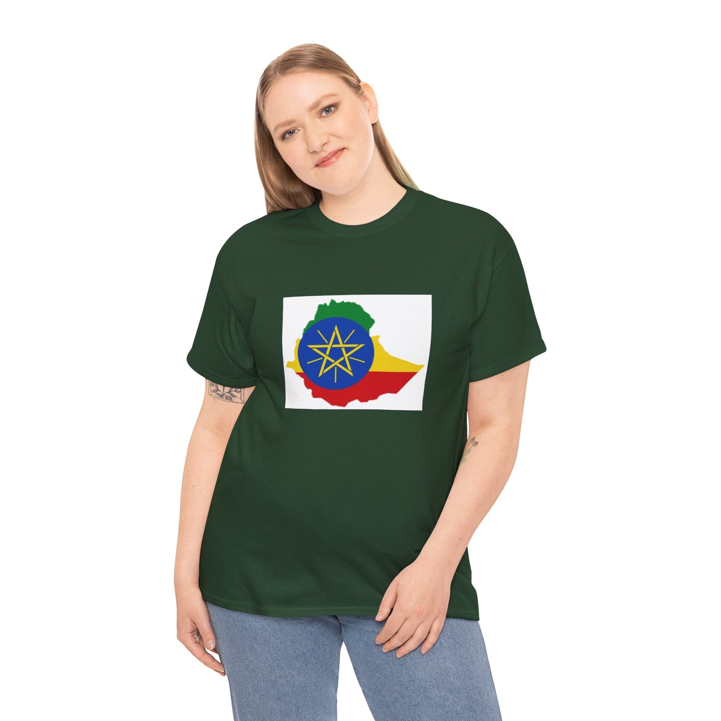 Unisex Heavy Cotton Tee -- Ethiopa federal flag and map