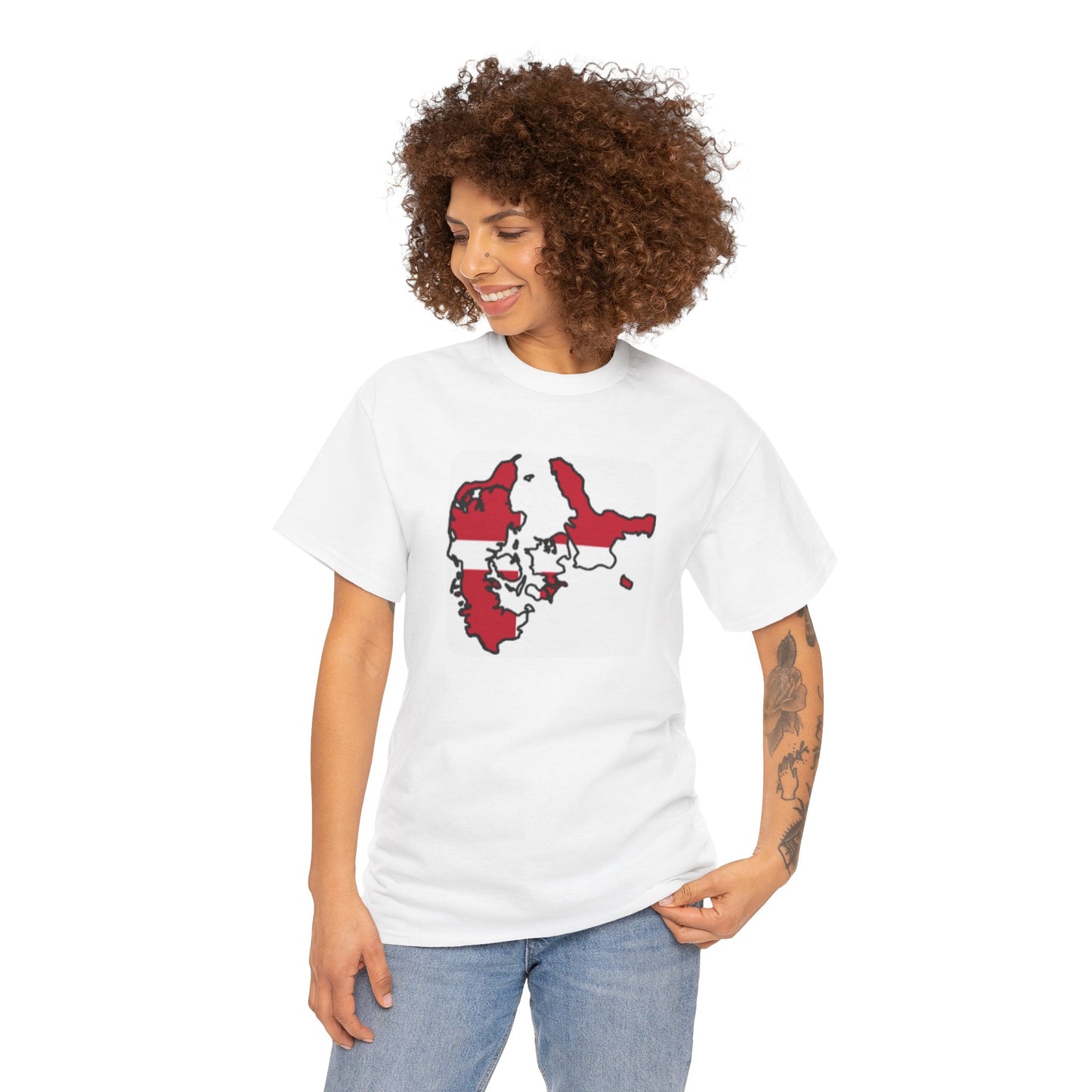 Unisex Heavy Cotton Tee -- Denmark flag and map