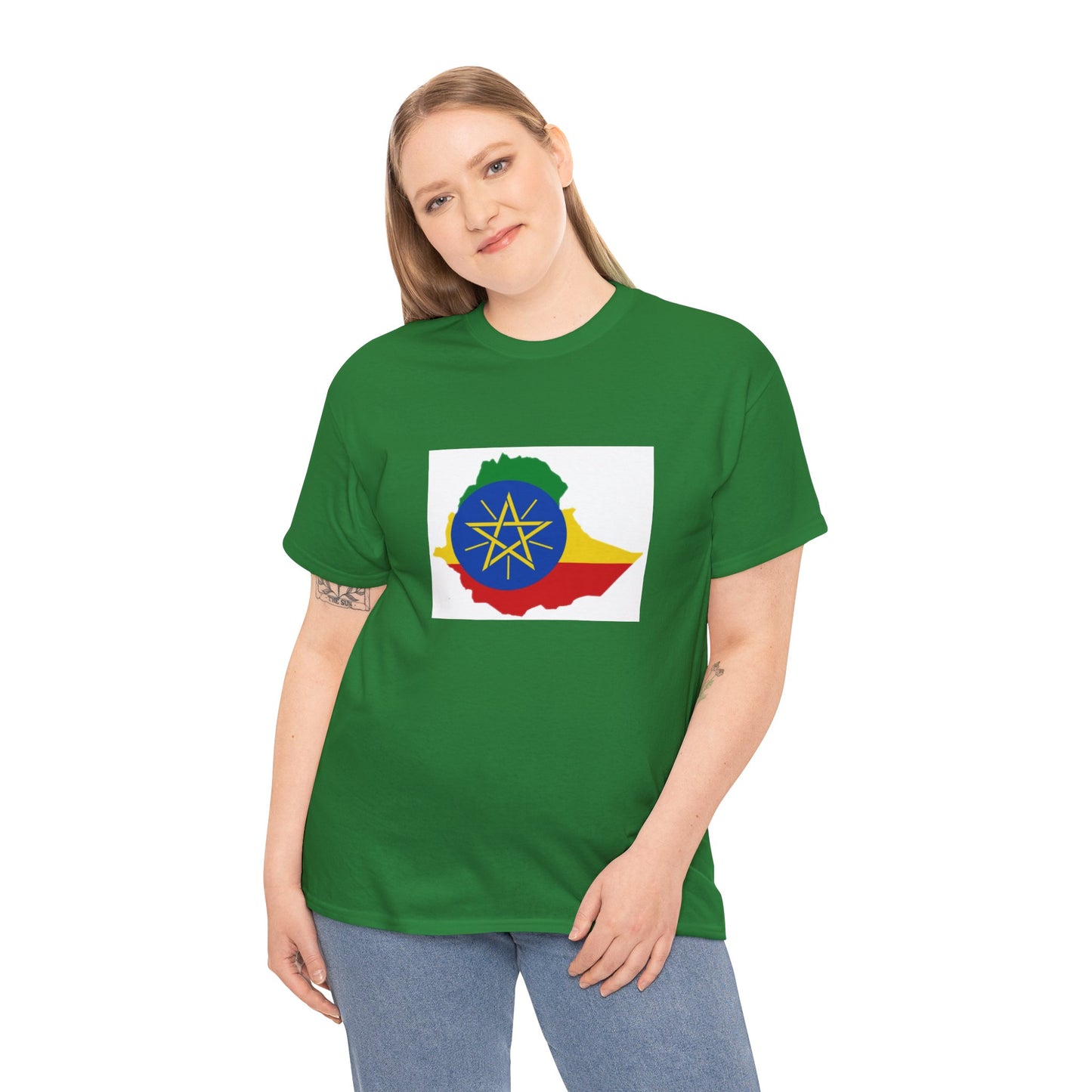 Unisex Heavy Cotton Tee -- Ethiopa federal flag and map